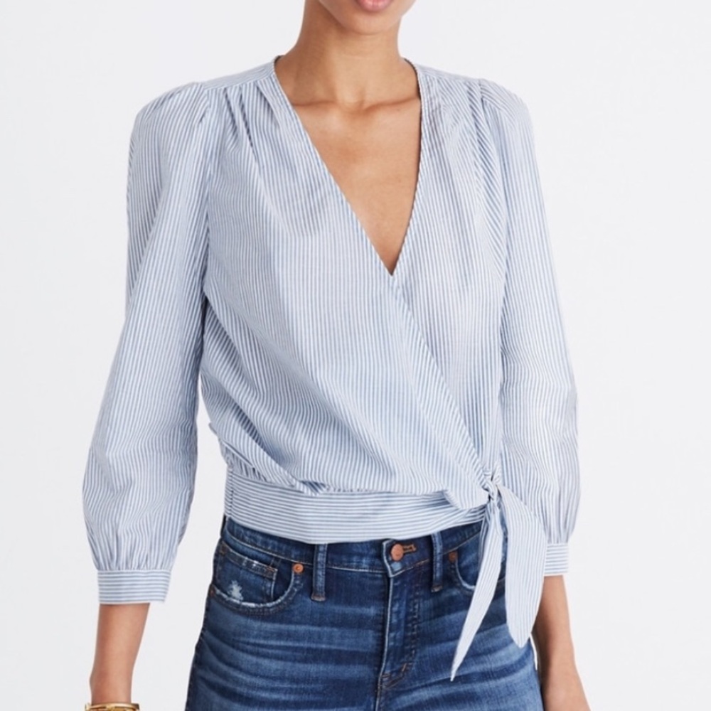 Madewell Wrap Top - Indigo Stripe